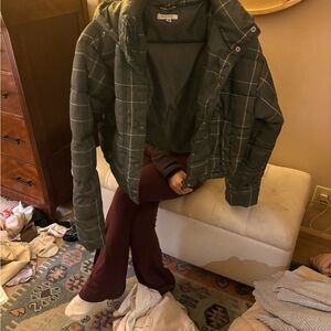 PacSun Dark Green Plaid Puffer Jacket